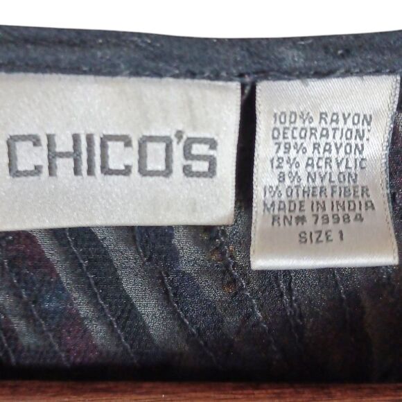 Chico's Sz 1 M Vtg Multicolor Ribbon Sheer Zip Jacket Boho Artwear Swirl Texture - Picture 8 of 8
